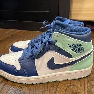 Blue and white jordans